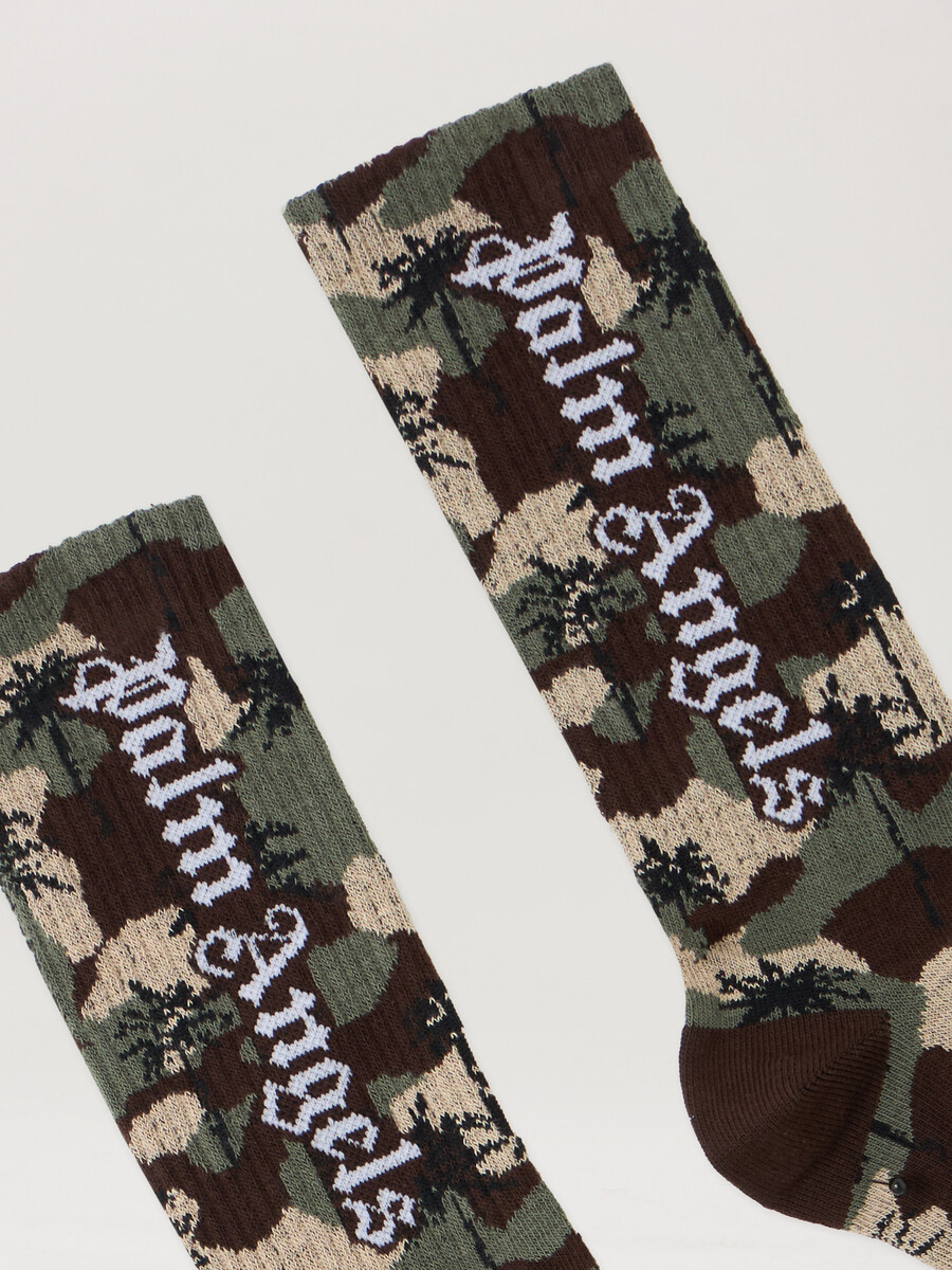 chaussettes hautes à motifs de palmiers camouflage