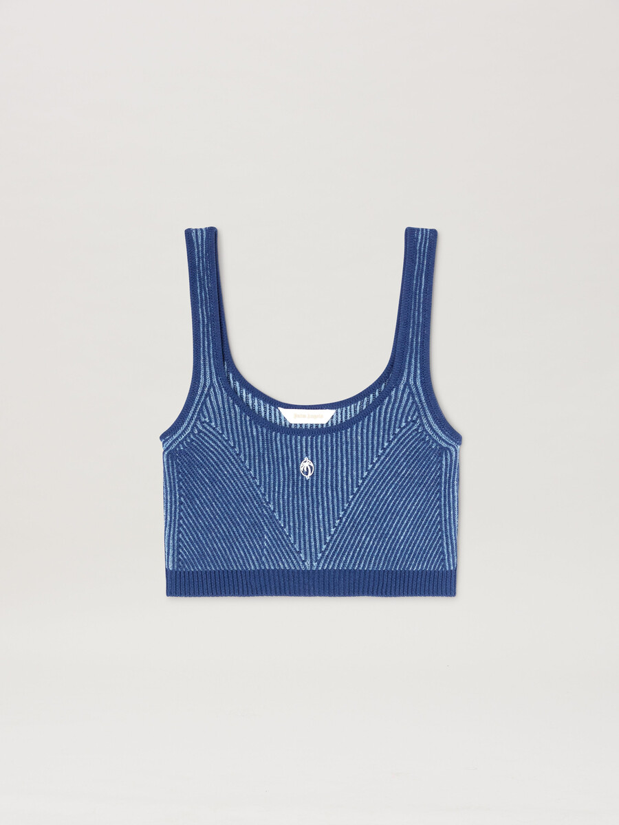 haut en maille côtelée bicolore bleu indigo - clair