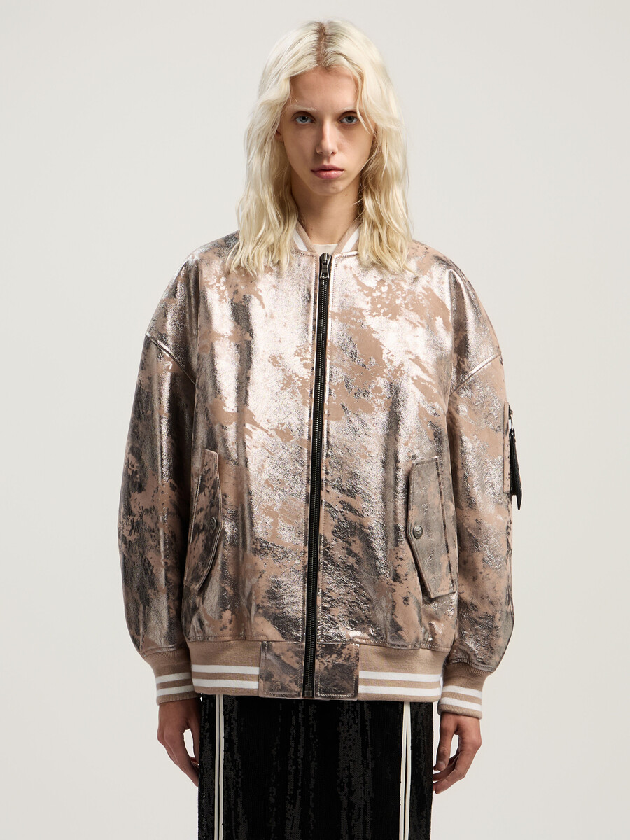 blouson aviateur en cuir laminé