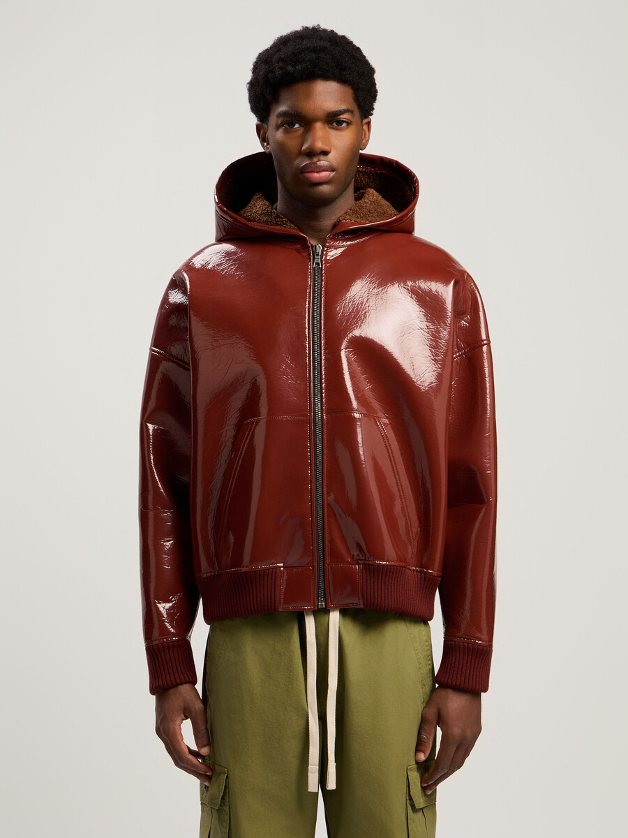 blouson aviateur en vinyle avec logo incurvé