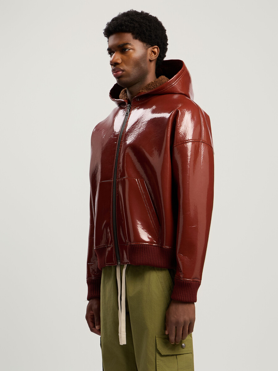 blouson aviateur en vinyle avec logo incurvé