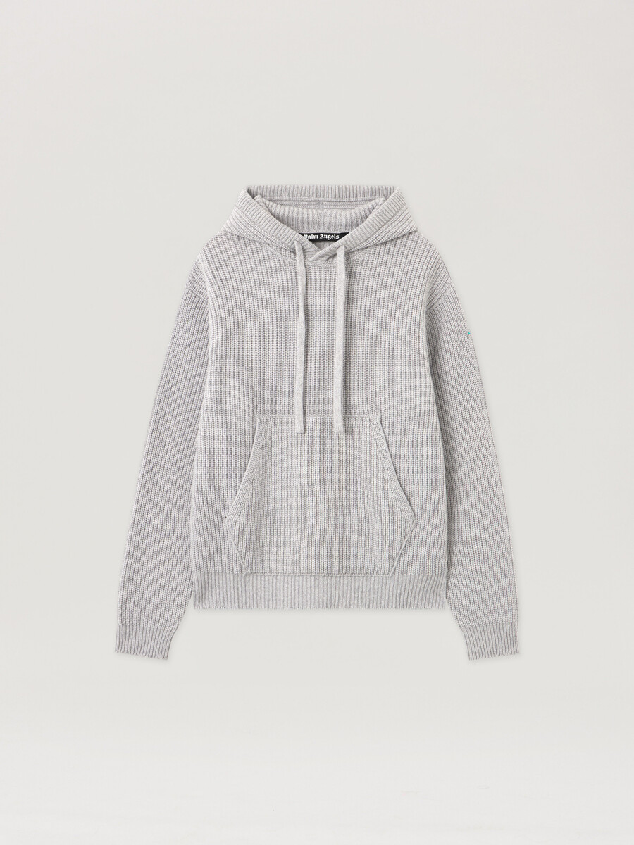 sweat à capuche côtelé avec logo incurvé