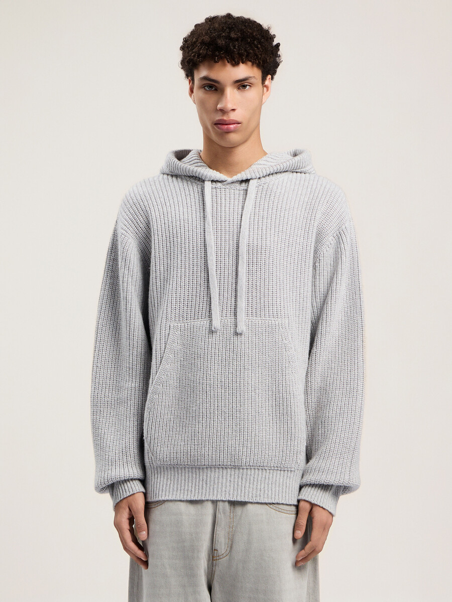 sweat à capuche côtelé avec logo incurvé