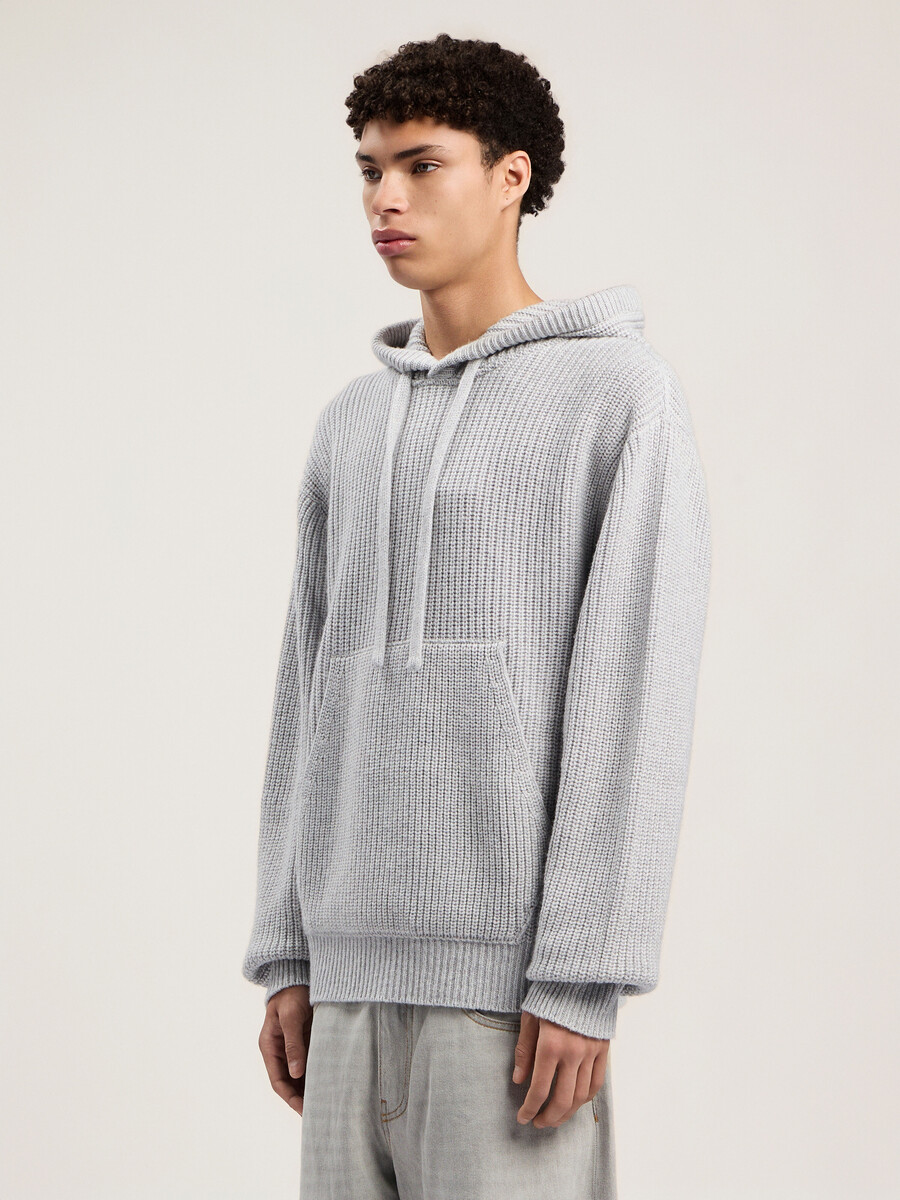 sweat à capuche côtelé avec logo incurvé