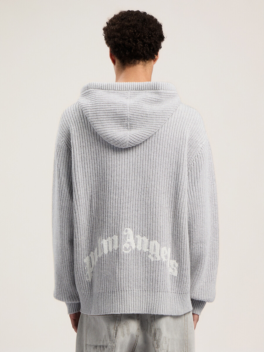 sweat à capuche côtelé avec logo incurvé