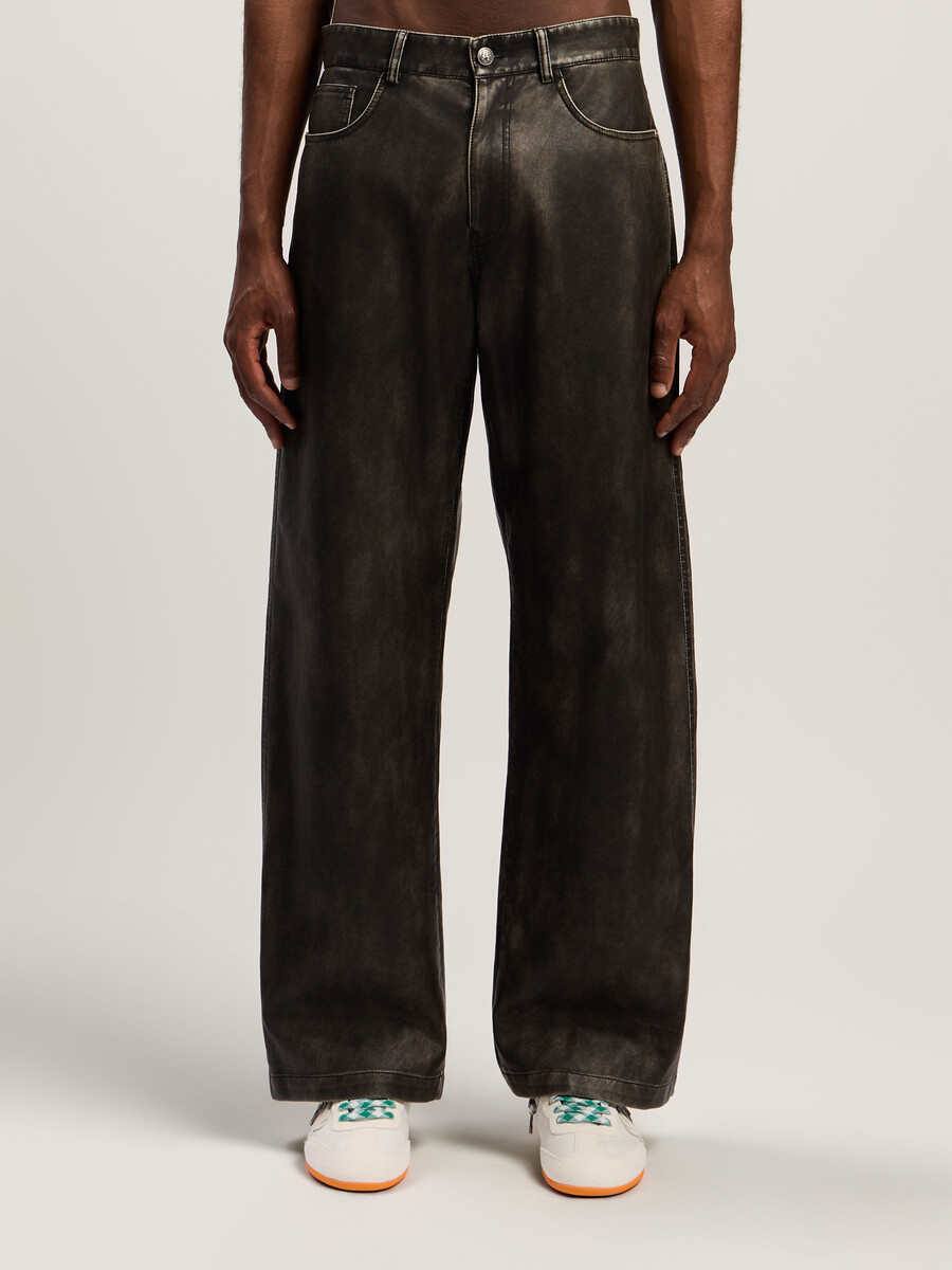 pantalon enduit à logo incurvé