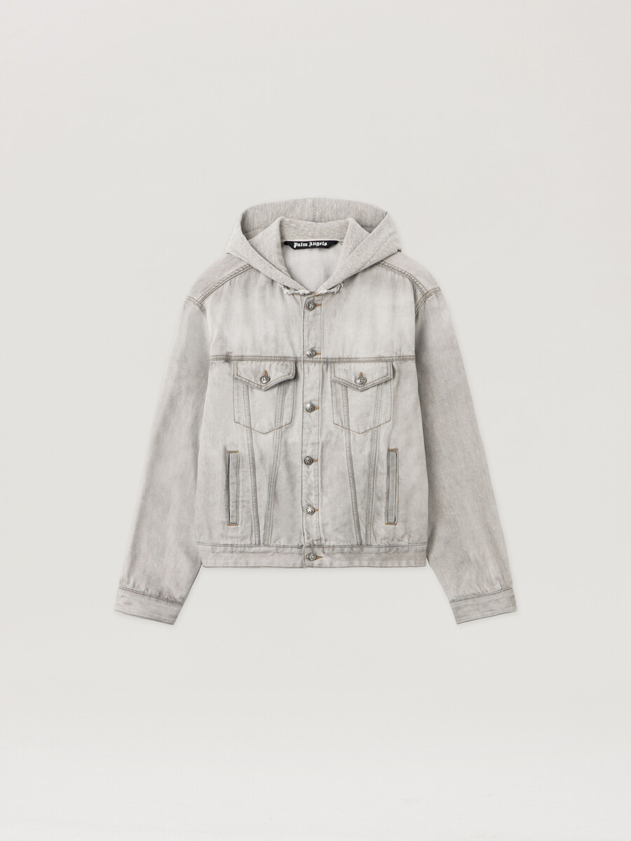 veste en jean à logo incurvé