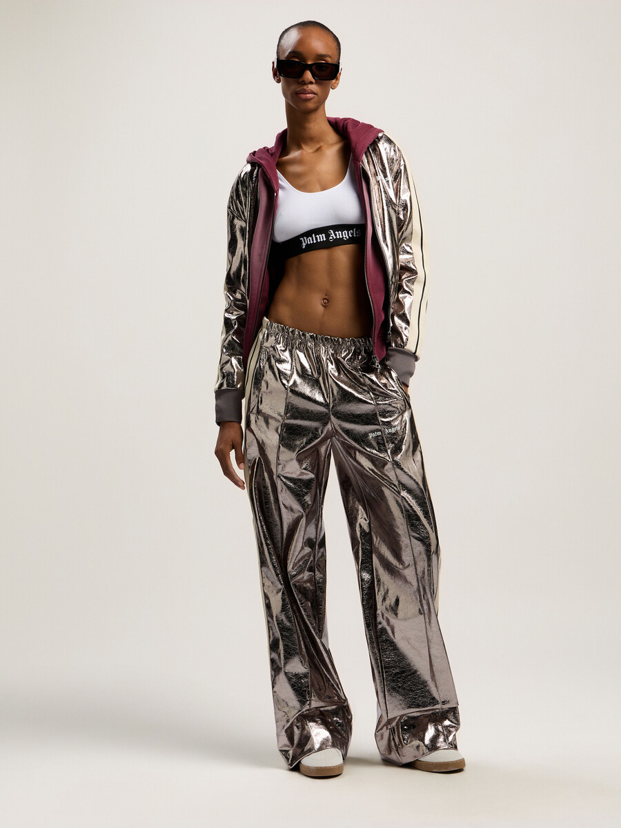 pantalon de survêtement laminé à jambes larges