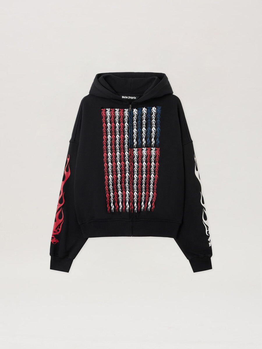 sweat à capuche zippé flames flag