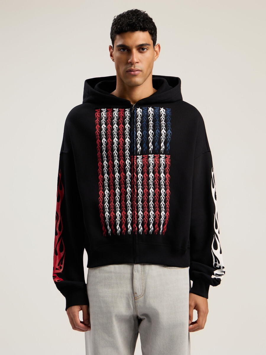 sweat à capuche zippé flames flag