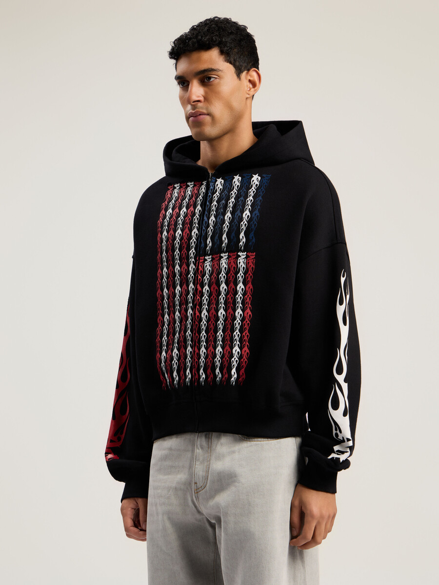 sweat à capuche zippé flames flag