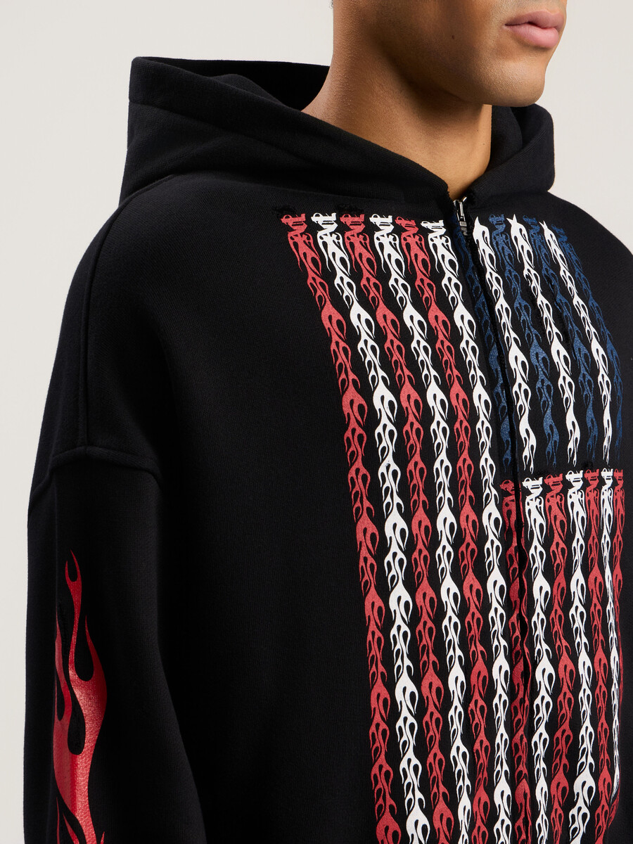 sweat à capuche zippé flames flag