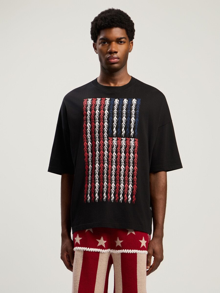 t-shirt ample à motif drapeau des flammes