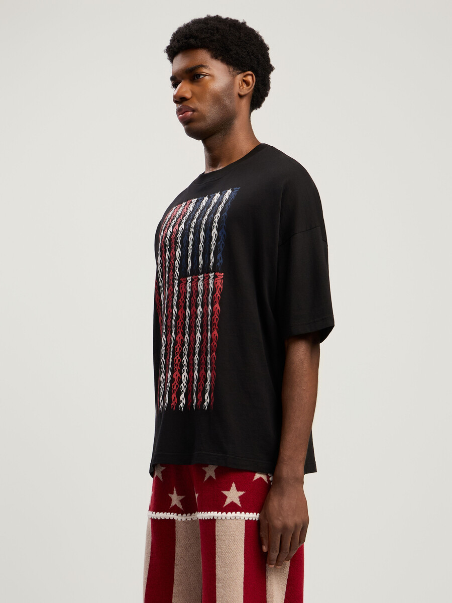 t-shirt ample à motif drapeau des flammes