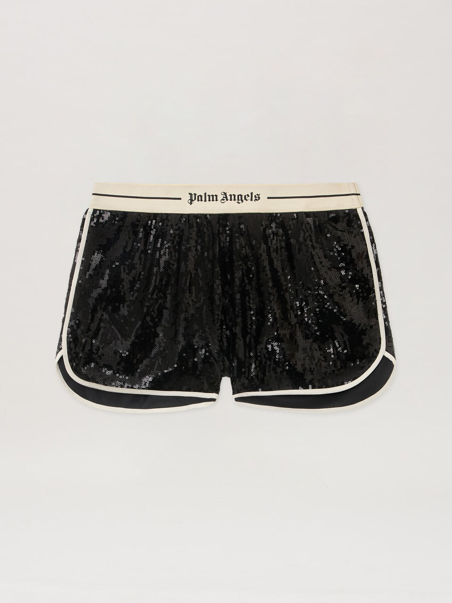 short à paillettes à logo classique